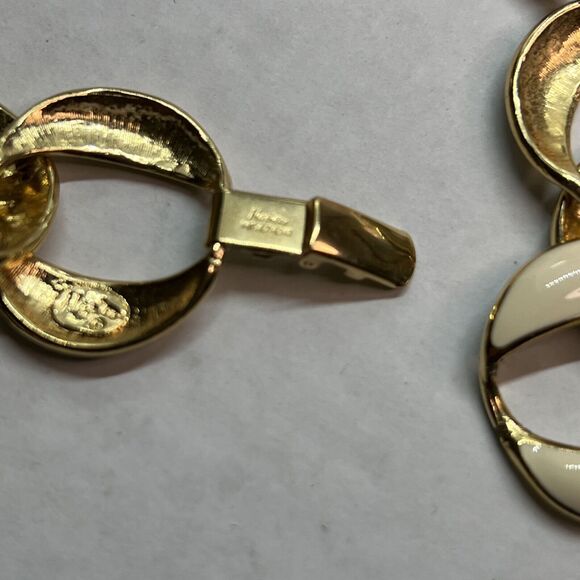 Vintage Napier Enamel White Links Flat Gold Chain Necklace - Picture 7 of 7